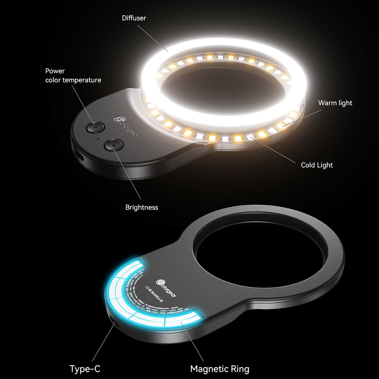 Rechargeable Selfie Light & Phone Light Clip for iPhone - Phone LED Light with Adjustable Brightness, Perfect for Selfies, Makeup, TikTok, Live Streaming & Video Conferencing